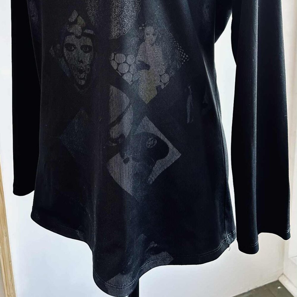 Vintage Simon Chang Black Pop Art Mesh Layered Long Sleeve Top – US M - Picture 2 of 13